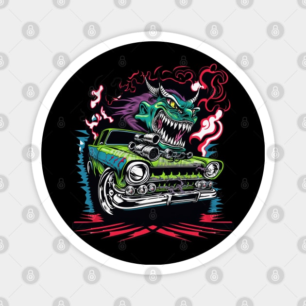 Monster Racing Dragon Troll Street Racer Magnet by Coder-T